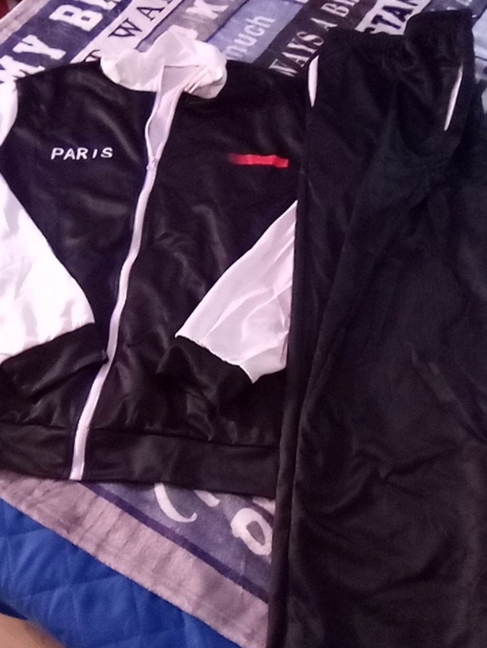 Tempo Paris Black and White Track Jacket and Pants with Red Accent